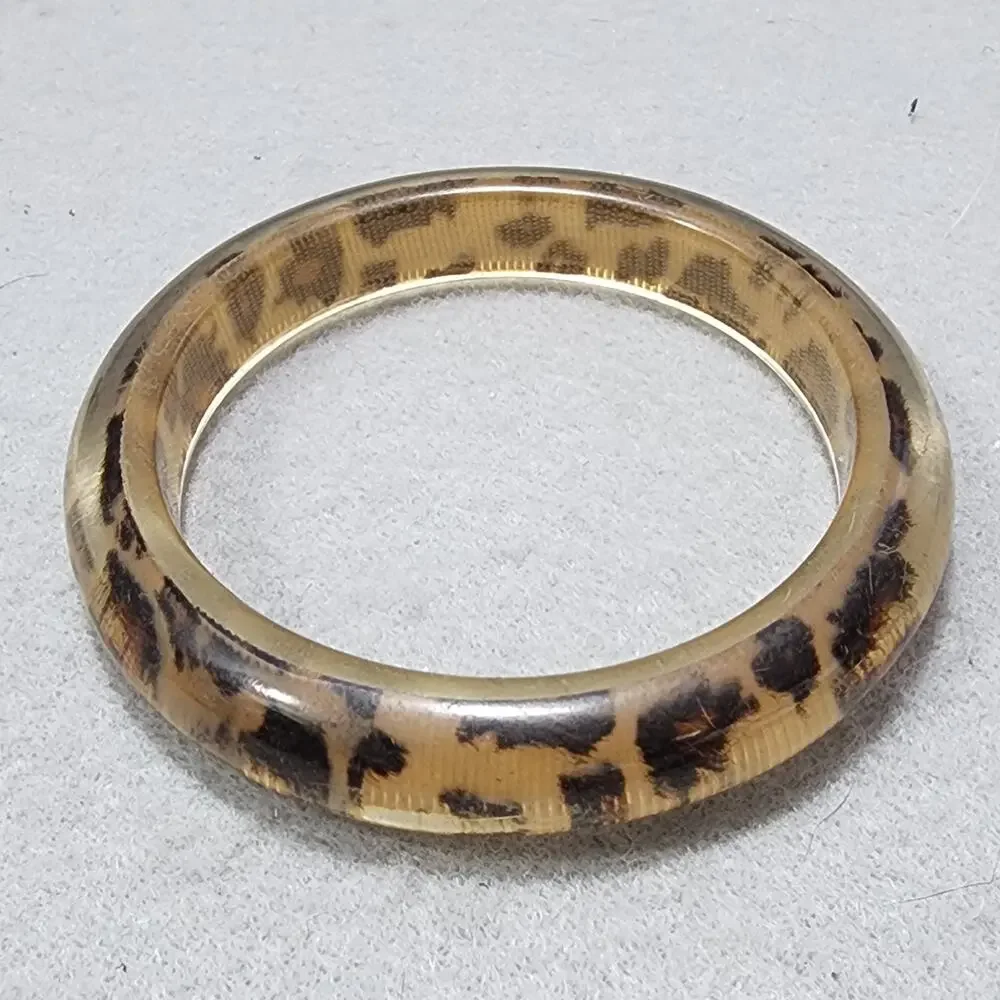 Leopard Animal Print Bangle Bracelet Acrylic-Lucite Vintage 1980s Retro Boho